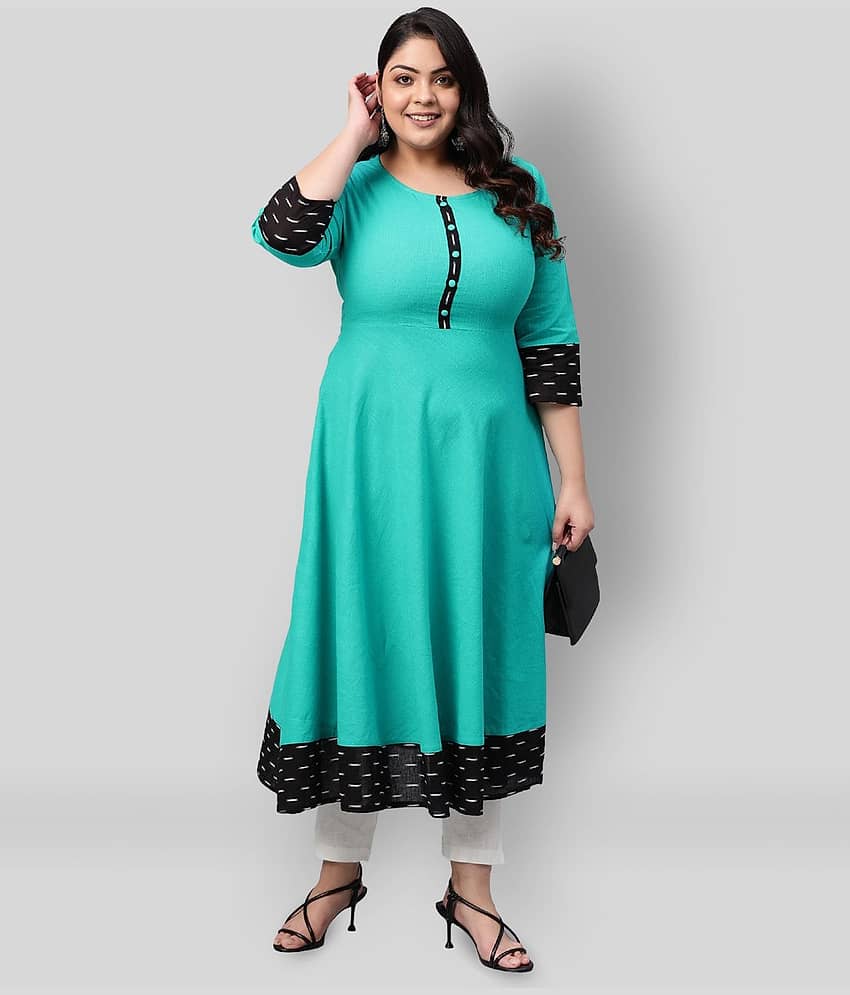 Estela - Green Cotton Women's Flared Kurti ( Pack of 1 )