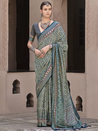 Multicolor Pure Crepe Printed Patola Designer Saree