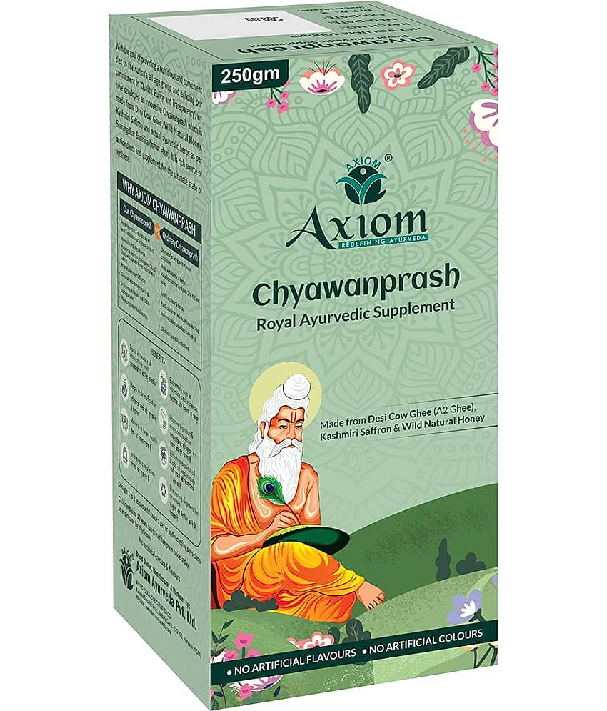 Axiom Royal Ayurvedic Chyawanprash 250gm | 2X Immunity | Made With Deshi Cow Ghee(A2 Ghee), Kashmiri Saffron & Wild Natural Honey | WHO GMP, GLP Certified Product | No Artificial Colour & Flavours