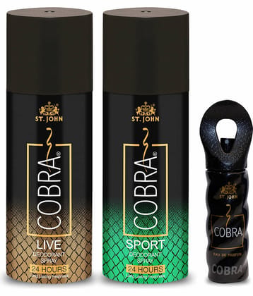 St. John Cobra Live, Sport 150ml Each & 15ml Deodorant Spray & Perfume for Men,Women 150 ml ( Pack of 3 )