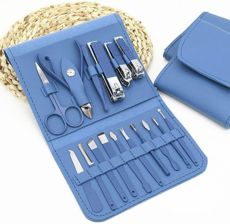 Manicure Nail Clipper Kit - 16 Pieces for Facial Care, Hand Care, Foot Care-Blue