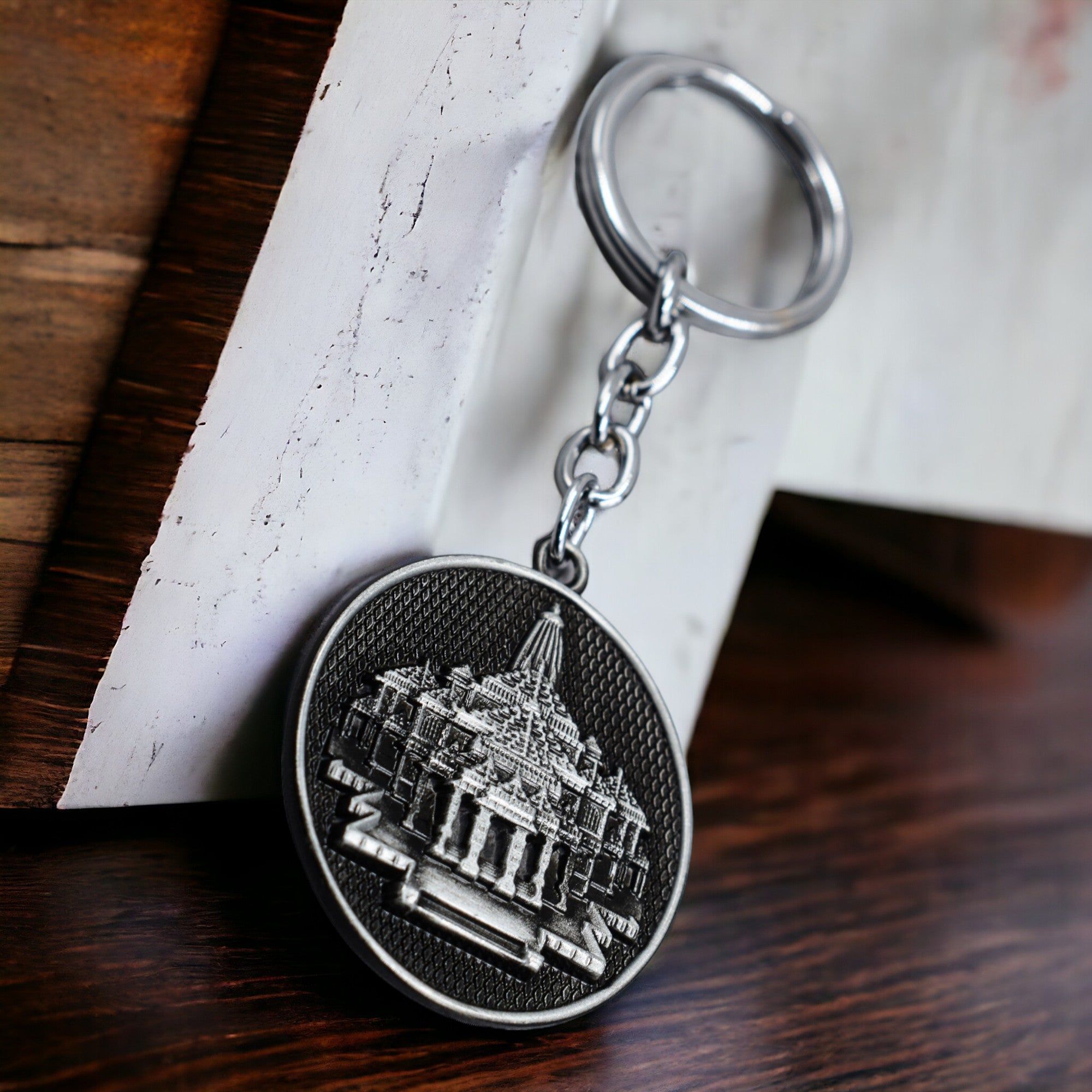 Ayodhya Jai Shree Ram - Ram Mandir Keychain Metal | Ram Mandir Keyring (Silver)