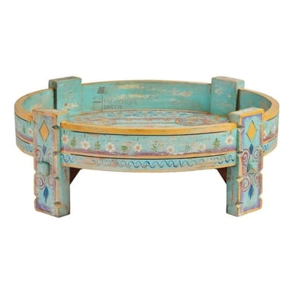 Wooden Beautiful Indian Round Carving Chakki Table | Amazing Antique Coffee Table
