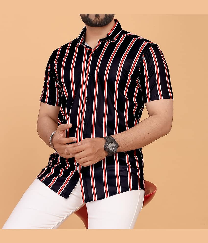 STI Poly Cotton Regular Fit Striped Half Sleeves Men's Casual Shirt - Black ( Pack of 1 )