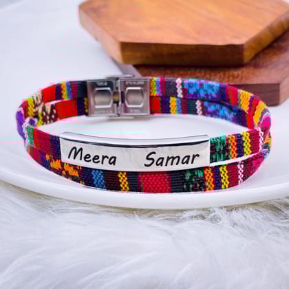 Dual Layers Stainless Steel Silver Red Customized Personalised Laser Engraved Wrist Band braided ID Bracelet For Men-ENGRAVED