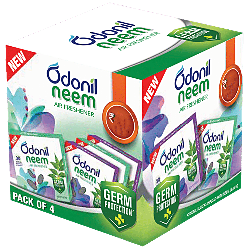 Odonil Bathroom Air Freshener Blocks Neem Mixed Fragrances, 48 g (Pack of 4)