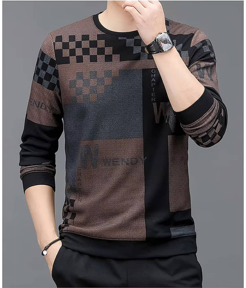 FABRIPPLE Polyester Regular Fit Printed Full Sleeves Men's Round T-Shirt - Multicolor ( Pack of 1 )