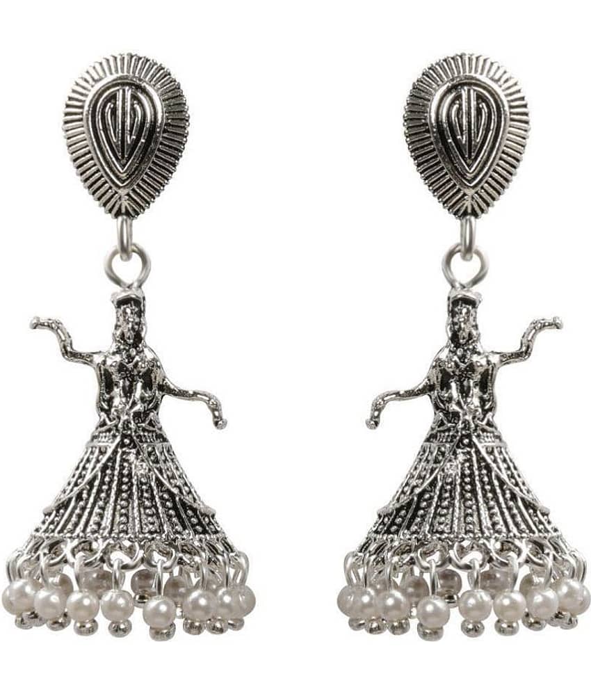 Silver Shine Attractive Silver Dancing Women Jhumki Earrings.