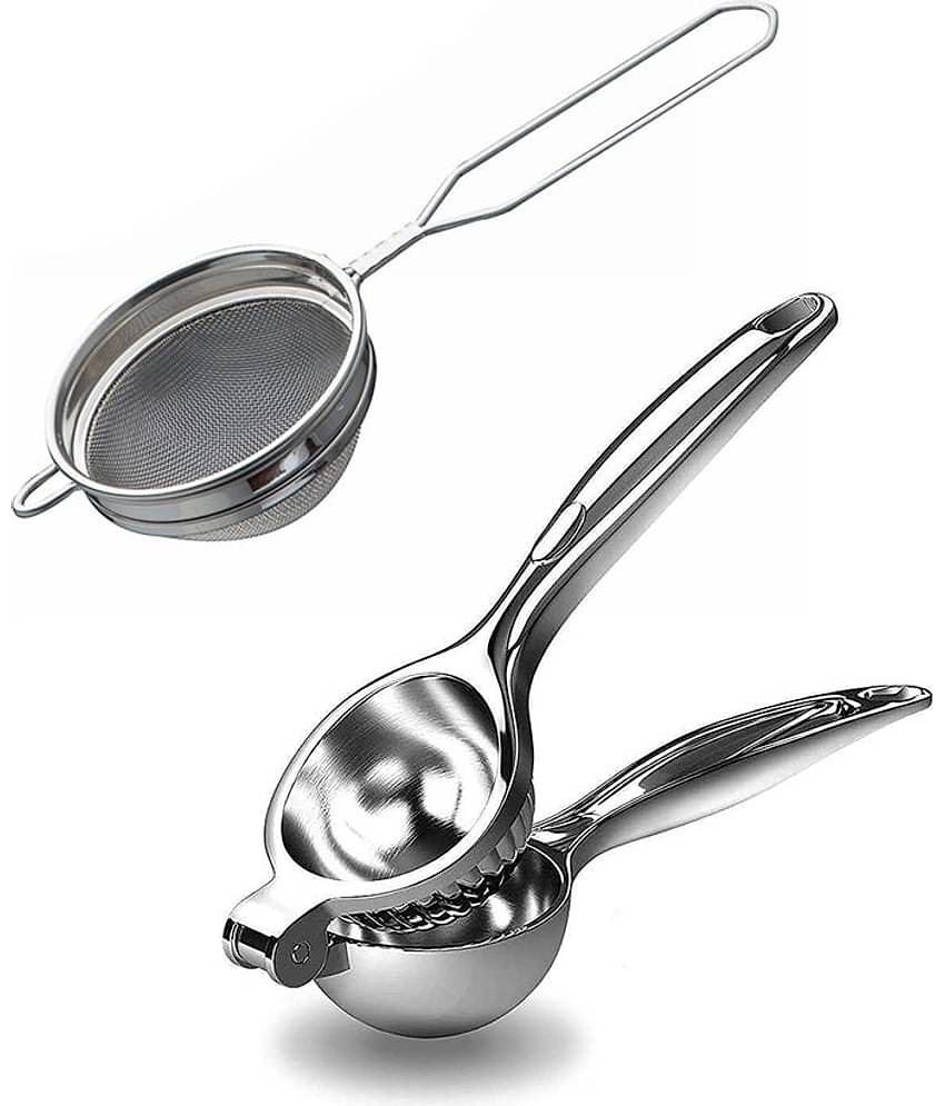 Dynore - Silver Stainless Steel 1Tea strainer NO.2 ,1 lemon squeezer ( Set of 2 )