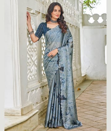 Samah Georgette Printed Saree With Unstitched Blouse Piece ( Olive )