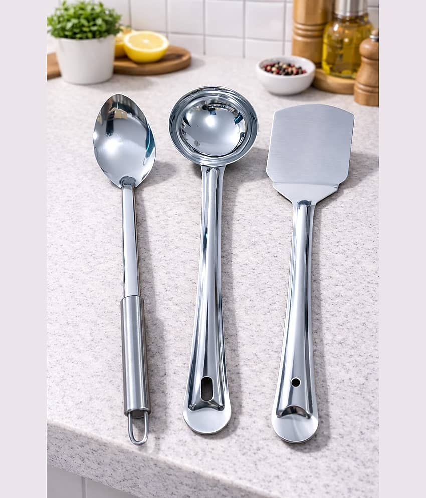 VillWin Stainless Steel Serving Spoon Silver ( Pack of 3 )