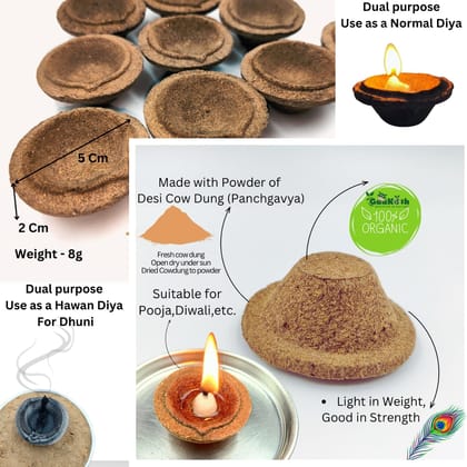 Gaukosh Panchagavya Cowdung Diya/Vilakku/Deepak | Made 5 Natural Elements Cow Dung Cow Urine Milk Curd and Ghee for Daily Puja Diwali Festival Gifts 60 Pcs