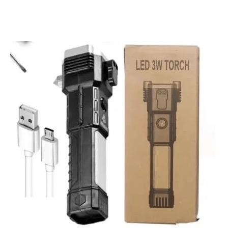 KP Torch Light, 3W Rechargeable Torch LED Flashlight (Black, 15 cm, Rechargeable)