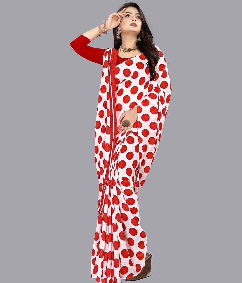 ANAND SAREES Georgette Printed Saree With Unstitched Blouse Piece ( Red )