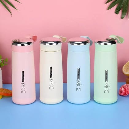 NICE Glass Water Bottle 500ml | Leak-Proof Glass Inner Bottle with Protective Plastic Shell | Reusable Drinking Bottle for School, Gym, Office & Home (Pack of 2) (Random Color)