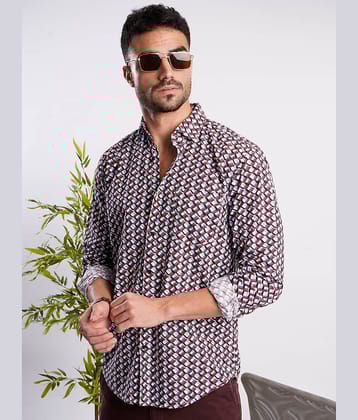 IVOC 100% Cotton Slim Fit Printed Full Sleeves Men's Casual Shirt - Maroon ( Pack of 1 )