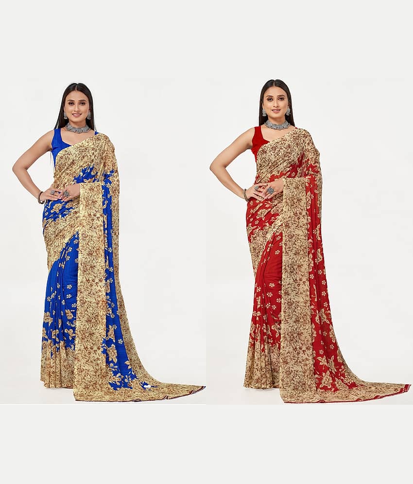 LEELAVATI Georgette Printed Saree With Unstitched Blouse Piece ( Multicolor )
