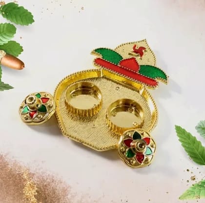 Decorative Plastic Kalash-Shape Double Kumkum Box (Mix Design, 1 Pc)