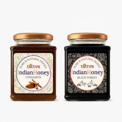 IndianHoney Black Forest with CinnamonHoney Combo (Pack of 2) | Pure & Natural | 1kg (500g Each) | Unprocessed & Unfiltered Natural Sweetener