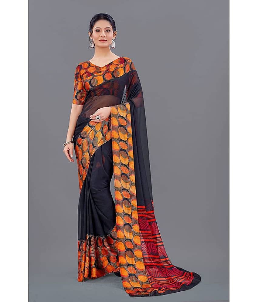 Sanwariya Silks Georgette Printed Saree With Unstitched Blouse Piece ( Black )