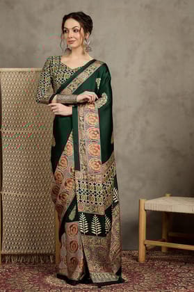 Green And Maroon Crepe Block Print Sarees
