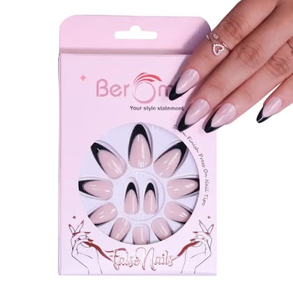 FRENCH BLACK & WHITE NAILS (NAIL KIT INCLUDED)-Black Nude