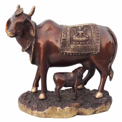 Brass Cow God Idol - Elegant Handcrafted Decor, Height : 10 Inch (BSMAS1458 F)