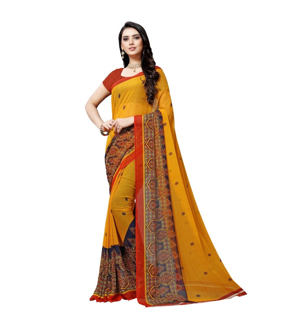 Generic Women's Georgette Saree (Yellow, 5 - 6 Mtrs)