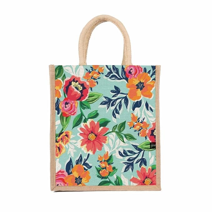 Jute  bag Flower Blue Pack Of 2