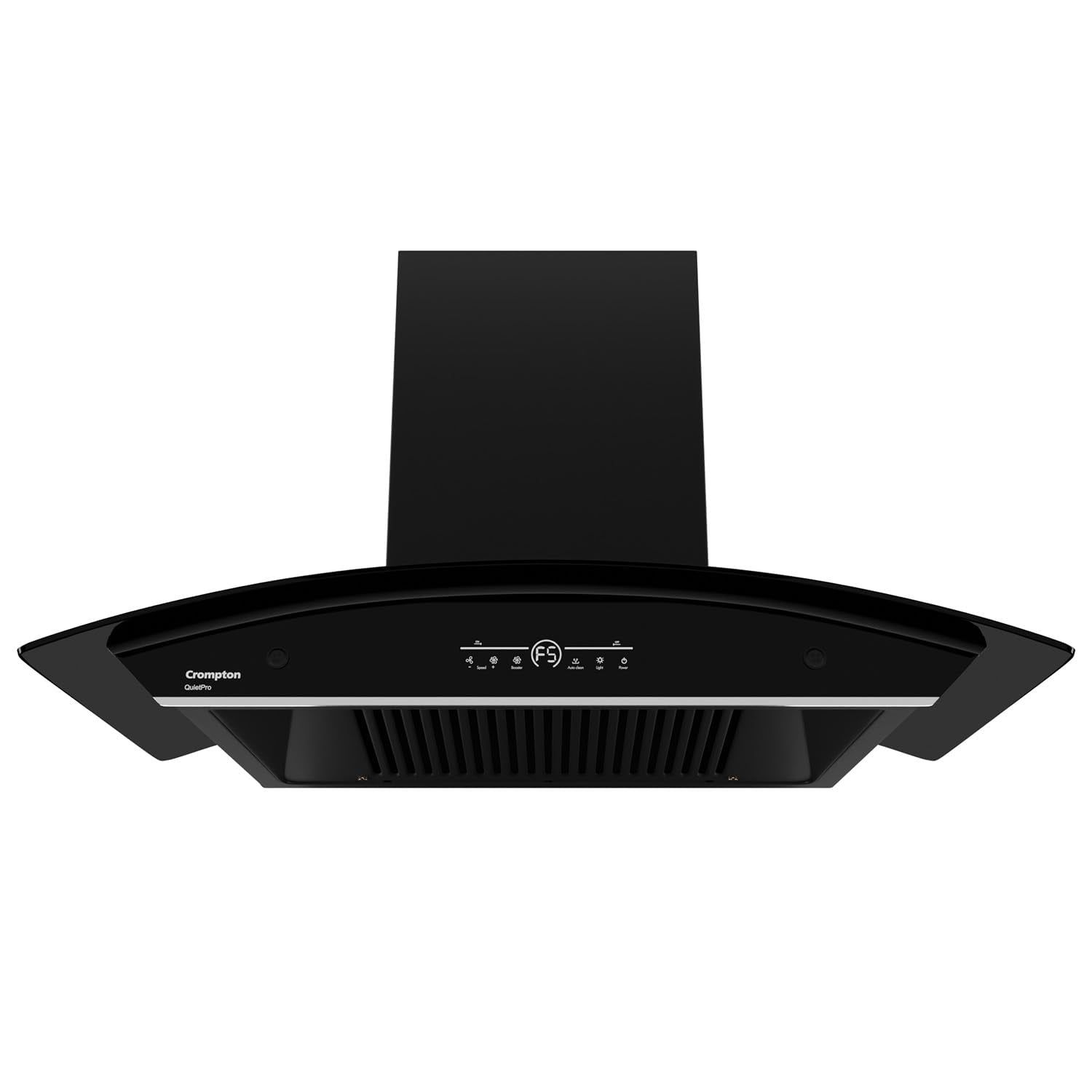 Crompton QuietPro Inverter Motor Curved 90cm Filter less Auto Clean Wall Mounted Chimney Black 1420 CMH - CHD-QPVC90FLE-MBL Crompton QuietPro Inverter Motor Curved 90cm Filter less Auto Clean Wall Mounted Chimney Black 1420 CMH - CHD-QPVC90FLE-MBL - Blac