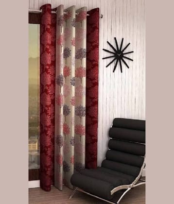 N2C Home Floral Semi-Transparent Eyelet Curtain 9 ft ( Pack of 1 ) - Maroon