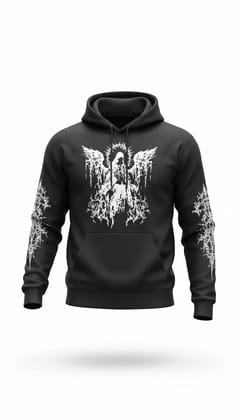 Ami Bolchi Black Gothic Angel Print Hoodie for Men Premium Streetwear Ami Bolchi Black Gothic Angel Print Hoodie for Men Premium Streetwear