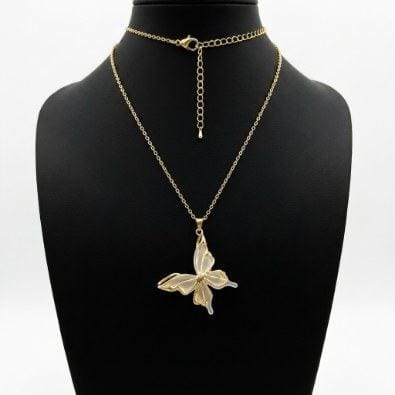 Sculpted Mother-of-Pearl Butterfly Pendant Necklace | Gold-Tone Anti-Tarnish Imitation Jewellery