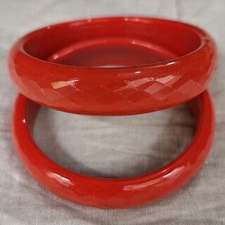 Omsar Jewelry Carrot Red Color Glass Kada (Pack of 2)