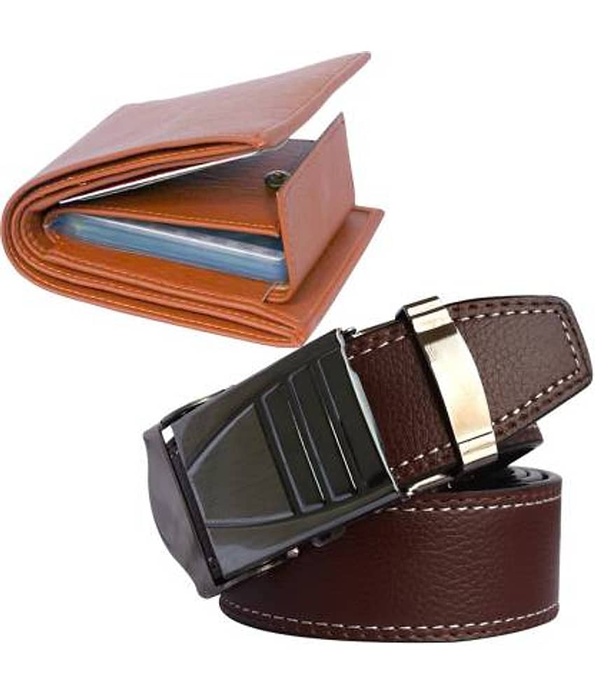 SUNSHOPPING - Brown PU Men's Belts Wallets Set ( Pack of 1 )