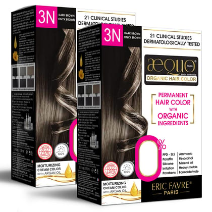 Aequo Organic Cream Hair Color for Women 3N Dark Brown 170ml- Pack of 2 | Natural Hair Colour for Women | PPD & Ammonia Free Organic Hair Colour Aequo Organic Cream Hair Color for Women 3N Dark Brown 170ml- Pack of 2 | Natural Hair Colour for Women | PPD