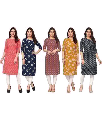 KETAKI FASHION Crepe Printed Straight Women's Kurti - Multicolor2 ( Pack of 5 )
