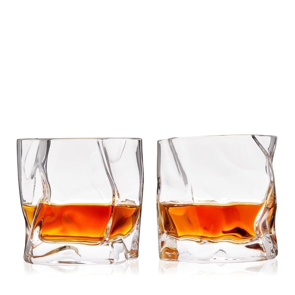Designer Crumple Paper Twisted Crystal Clear Whiskey Glasses 290 ML Bar Glass for Drinking Bourbon, Whisky, Scotch, Cocktails Transparent (Pack of 2)