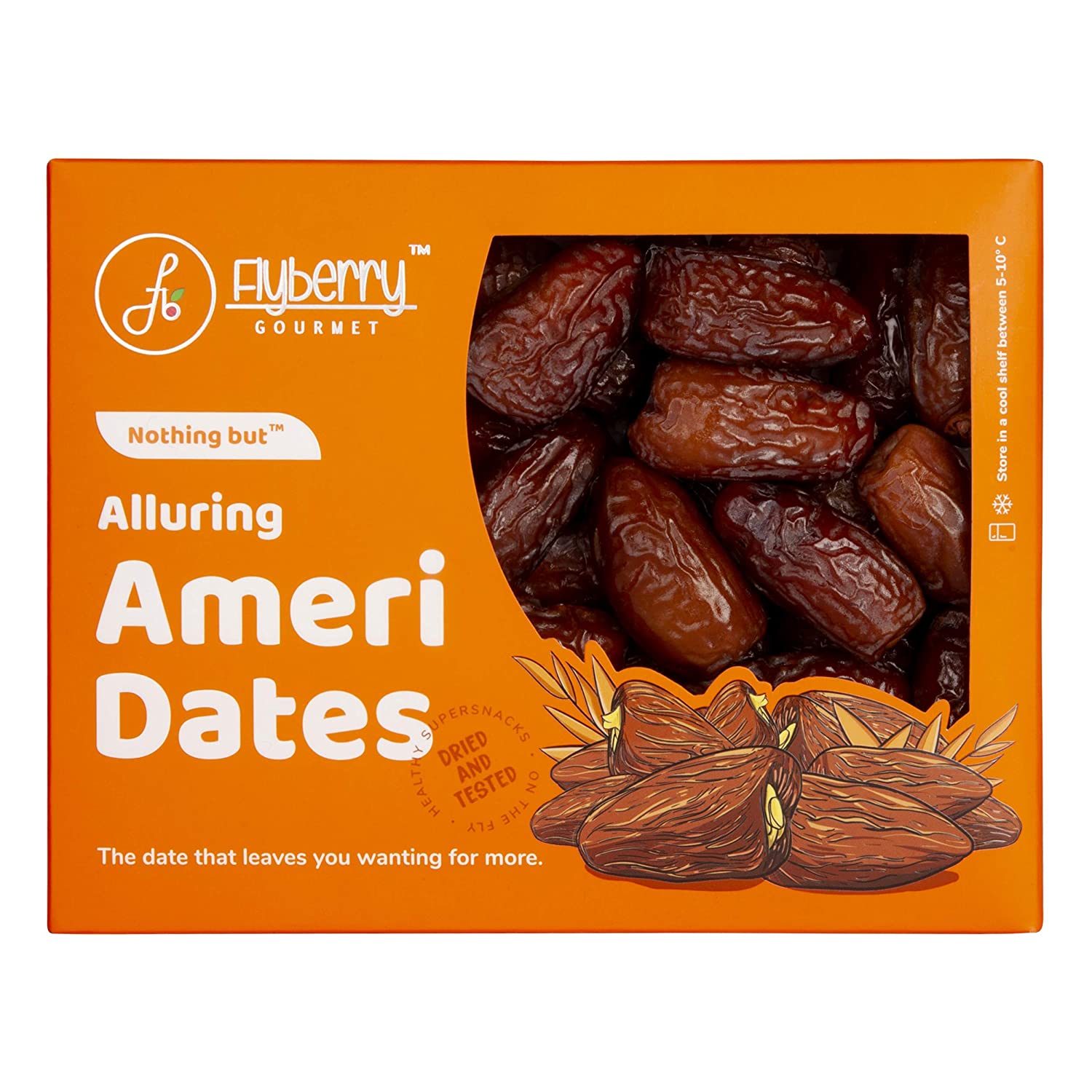 Flyberry Gourmet Ameri Dates (Khajoor/Khajur) 800g  | 100% Natural | Rich in Calcium, Iron and Potassium | Instant Energy