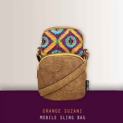 Front Pocket Mobile Sling- Orange Suzani