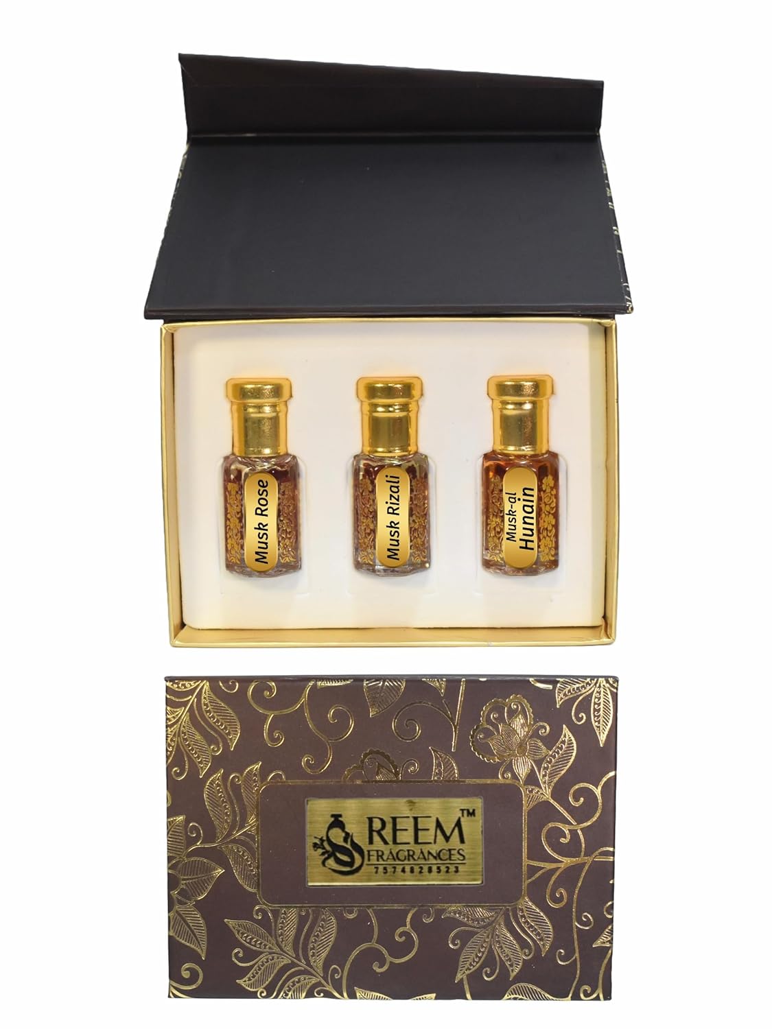 Reem Fragrances Premium Musk Attar Combo Pack (Set of 3) - 6 ml each, Long-Lasting, Alcohol Free