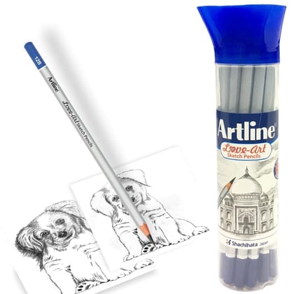 Love-art Artline Sketch Pencils 12B in Jar | Ideal For Create Deep, Velvety Black Lines And Intense, Smooth Shading