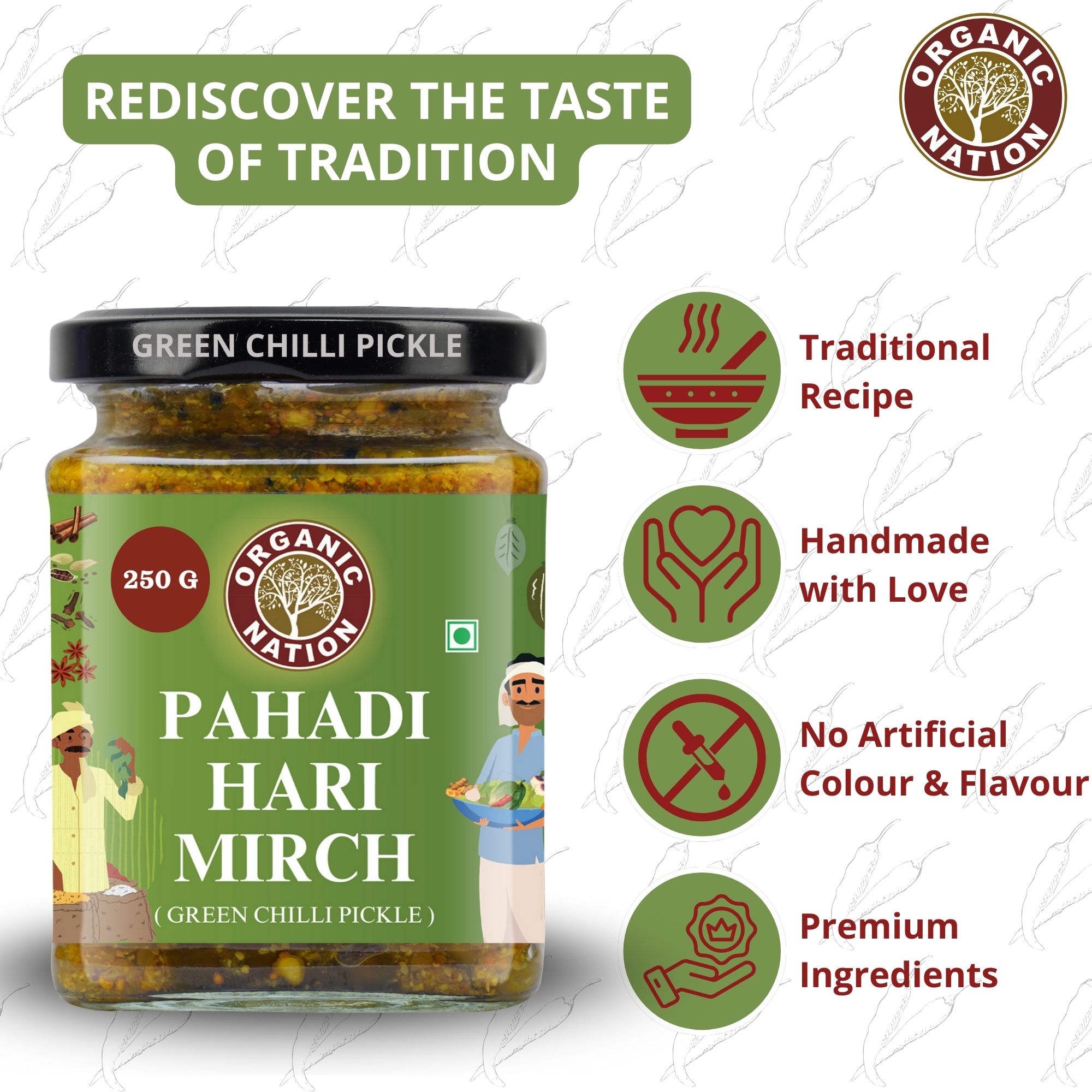Foodsbay India Green Chilli Pickle | Traditional Indian Achar | 250 g