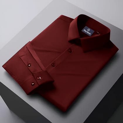 Men's Formal Regular Fit Cotton Full Sleeve Shirt - Maroon-S