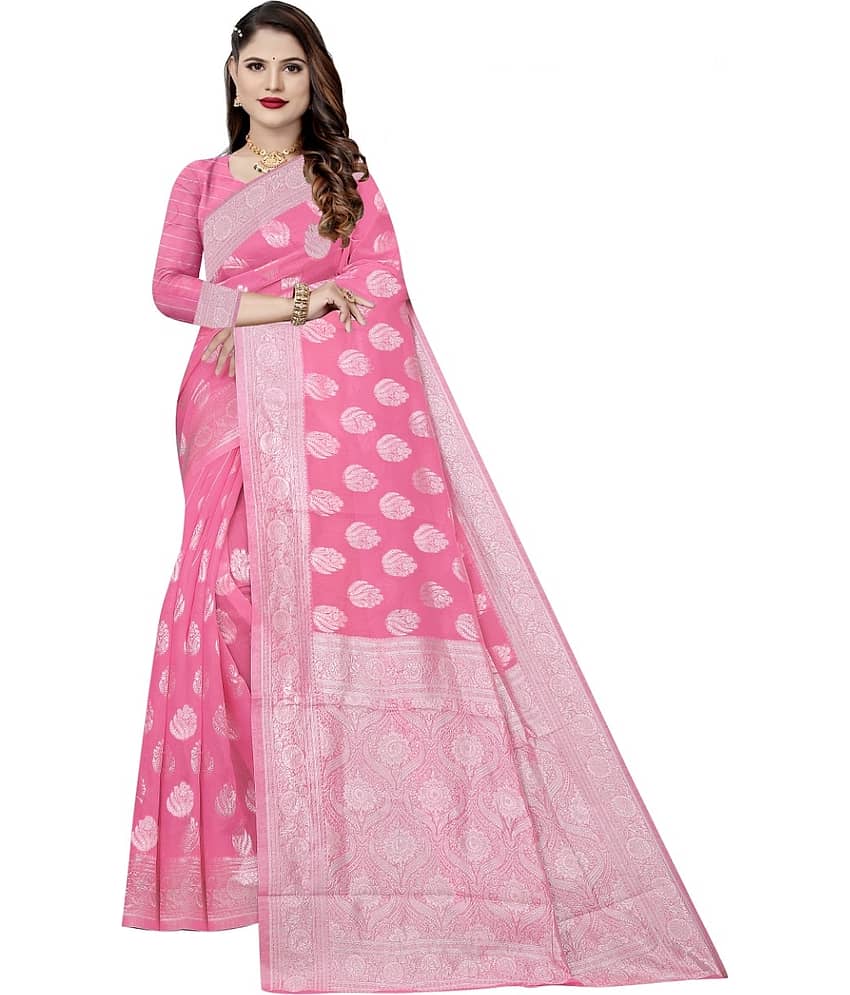 Samai Cotton Woven Saree With Unstitched Blouse Piece ( Pink )