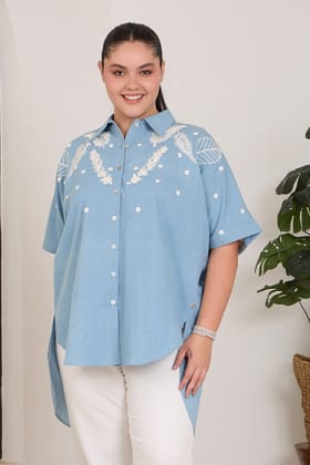 LEAF DROP one-size denim shirt-Light Blue / One size / Denim