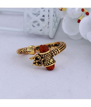 Rudraksha Trishul Damroo Designer Oxidized Gold Ring for Men & Women - None