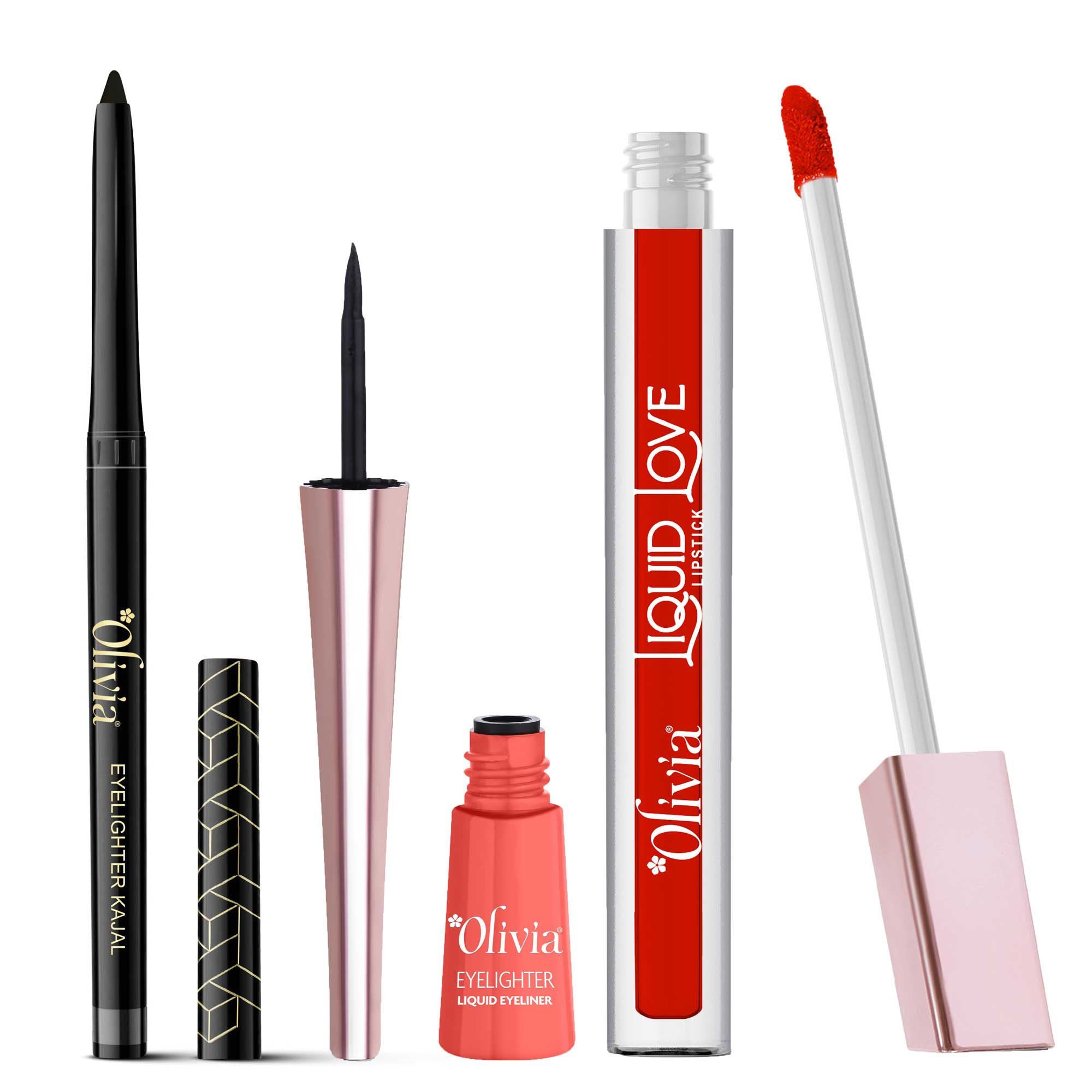 Olivia Makeup kit combo 3 Lipstick ,Kajal and Eyeliner