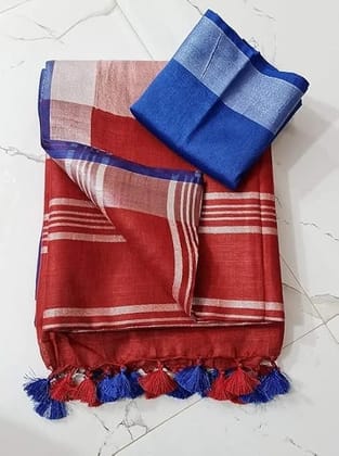 Elegant Linen Cotton Contrast Saree