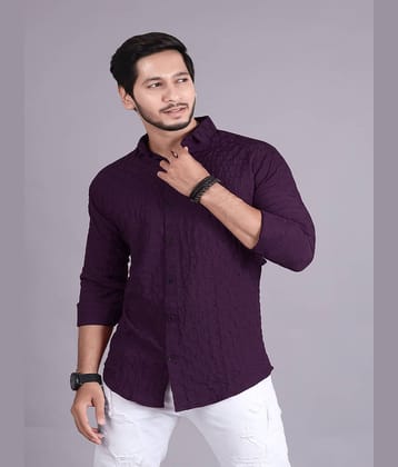 jeevaan... the perfact fashion Cotton Blend Slim Fit Self Design Full Sleeves Men's Casual Shirt - Purple ( Pack of 1 )